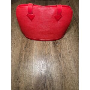Vintage Red Epi Leather Shoulder Bag Fan Shaped Tote Textured Handbag